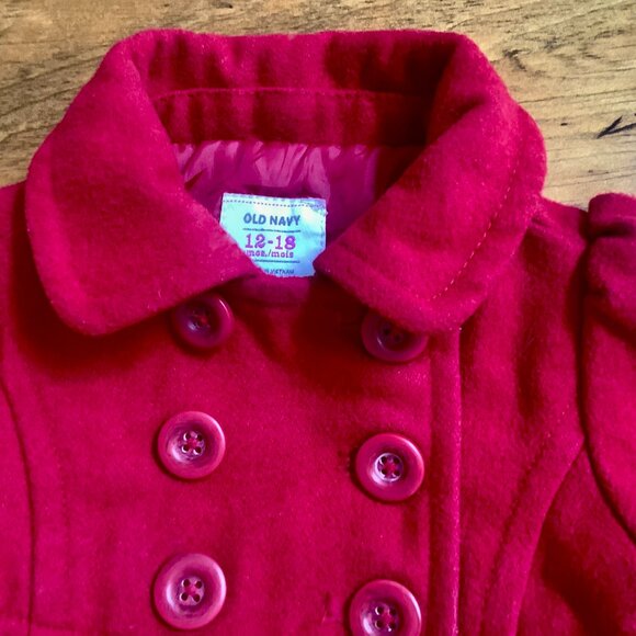 Infant Red Wool Coat Sz 12-18 mos. Old Navy - Picture 3 of 7